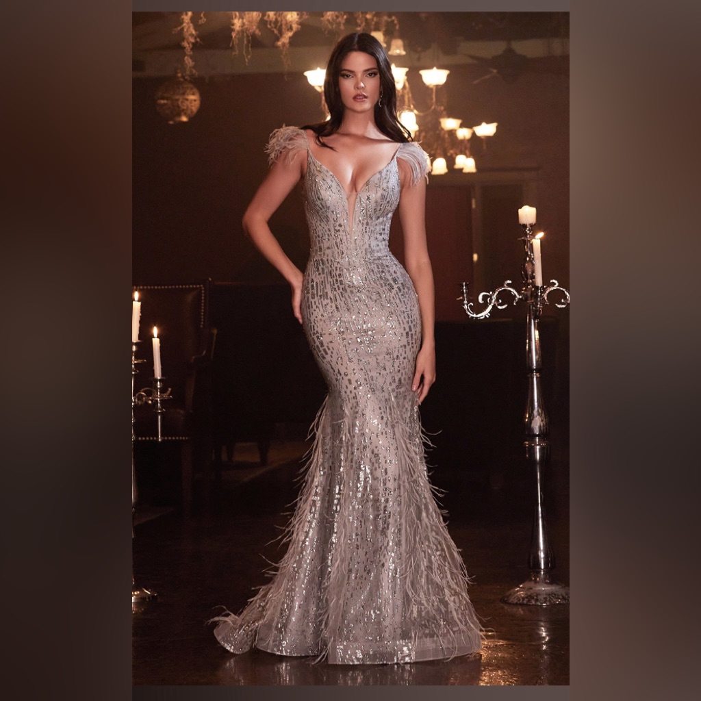 Ladivine Dress Cb088 Feather Godet Skirt Formal Evening Gown